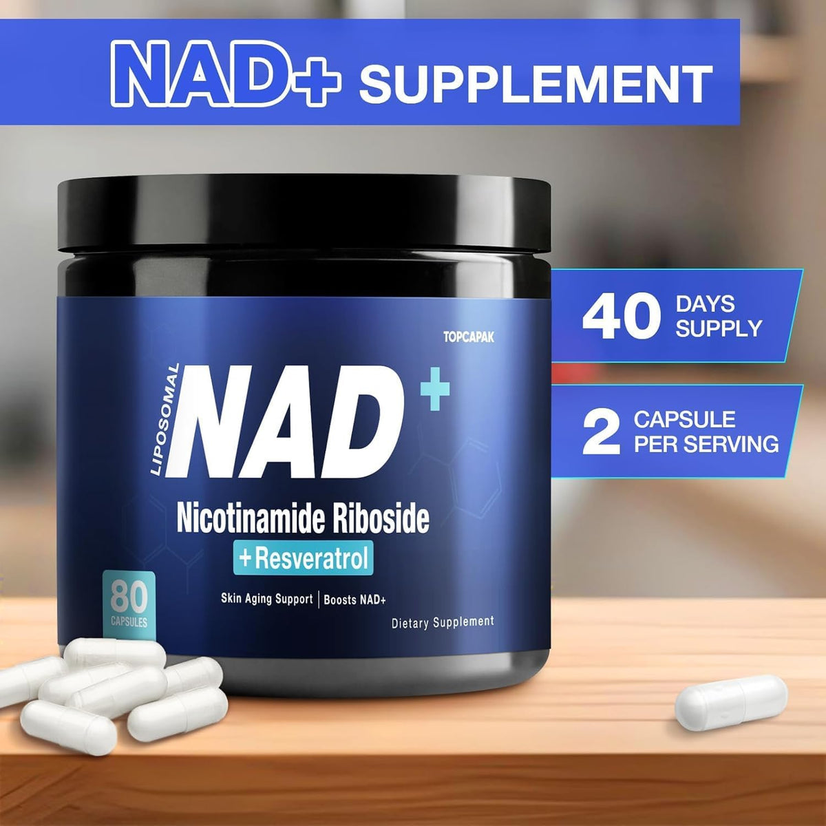 NAD Nicotinamide Riboside Resveratrol-80 Capsules